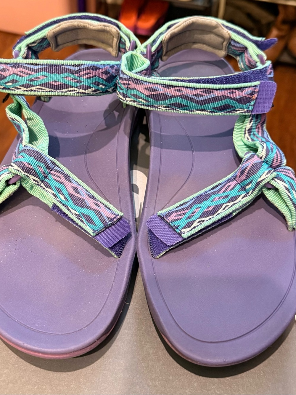 Teva Purple Sport Sandals with Mint & Teal Patterned Straps